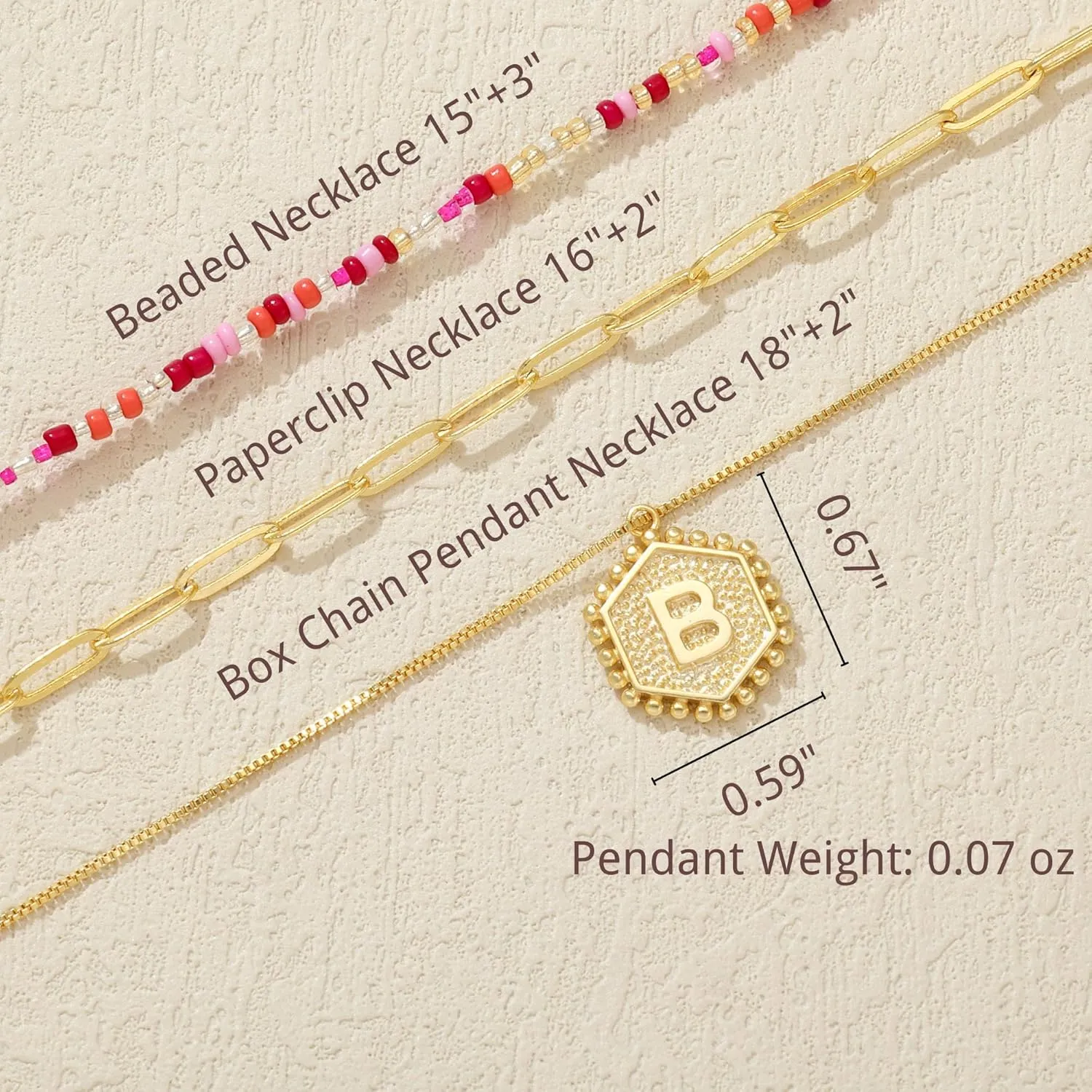 Dainty Layered Gold Necklace for Women，18K Gold Plated Initial Hexagon Pendant Adjustable Necklaces，Trendy Gold Necklaces Set for Women Jewelry