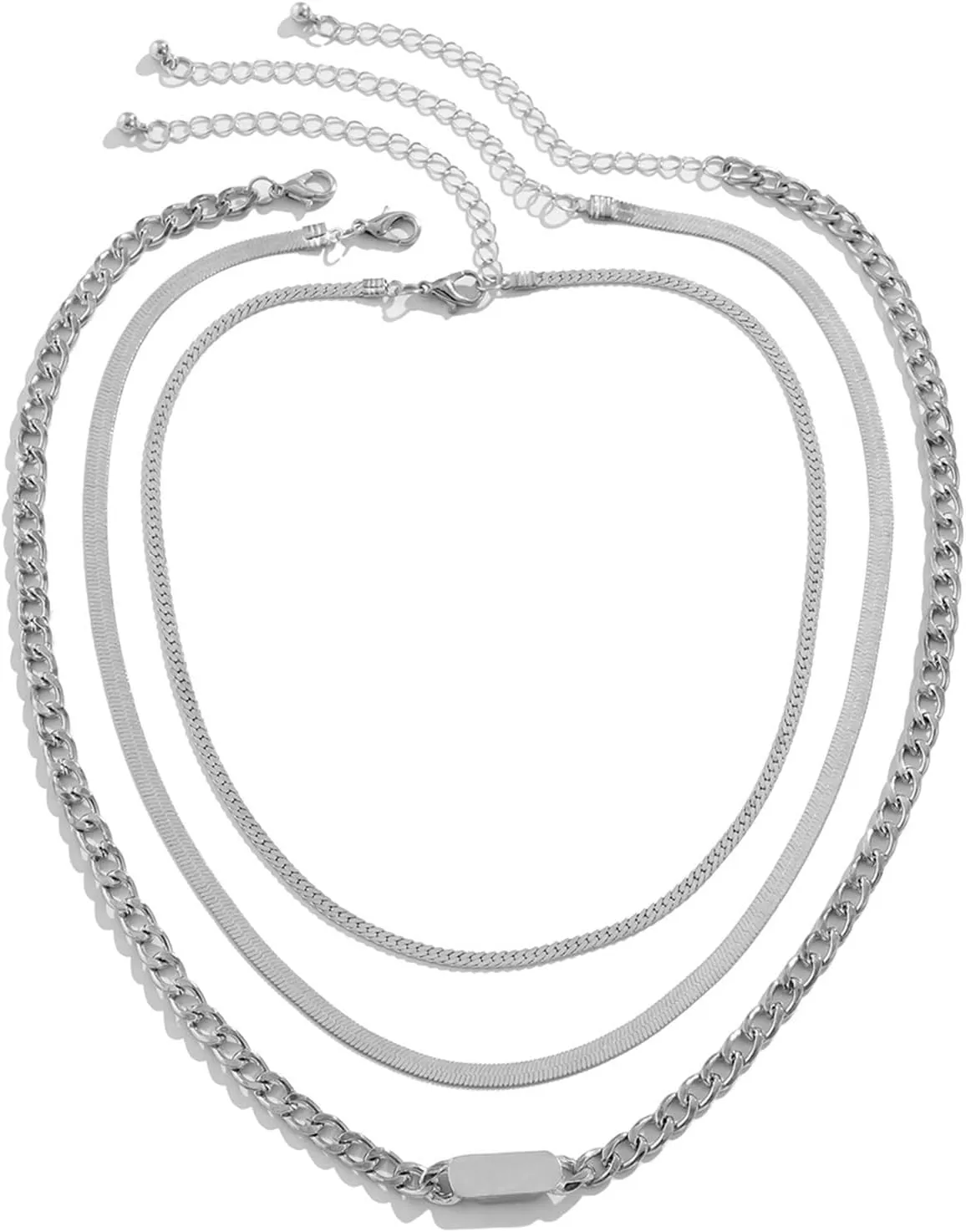 Dainty Layered Necklace, 3 Layering Necklace Pendant Necklaces Vintage Square Snake Chain Design Birthday Jewelry Girls