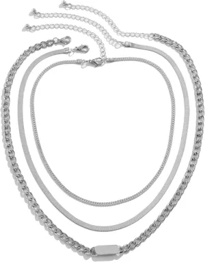 Dainty Layered Necklace, 3 Layering Necklace Pendant Necklaces Vintage Square Snake Chain Design Birthday Jewelry Girls