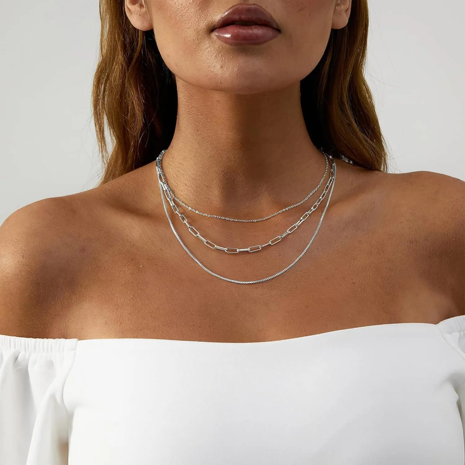 Dainty Layered Necklaces for Women Trendy Layered Gold Necklace Paperclip Box Chain Layered Necklace Set Jewelry Gifts for Women