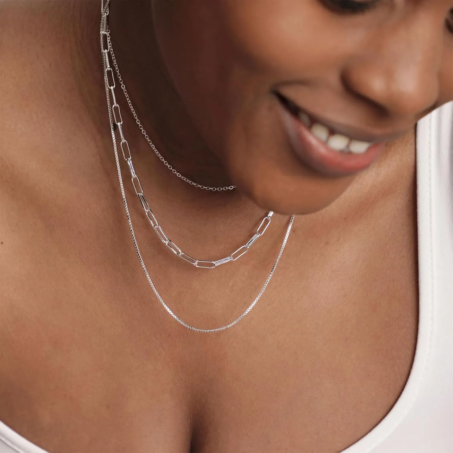 Dainty Layered Necklaces for Women Trendy Layered Gold Necklace Paperclip Box Chain Layered Necklace Set Jewelry Gifts for Women