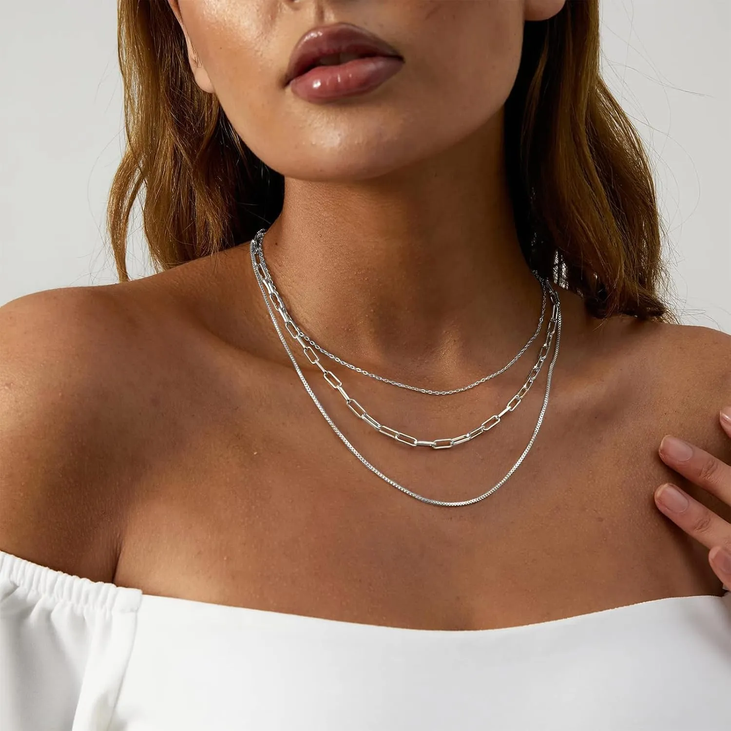 Dainty Layered Necklaces for Women Trendy Layered Gold Necklace Paperclip Box Chain Layered Necklace Set Jewelry Gifts for Women
