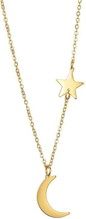 Dainty Moon and Star Necklace for Women Delicate Gold Silver Crescent Moon Tiny Star Long Pendant Necklace Minimalist Everyday Jewelry for Women