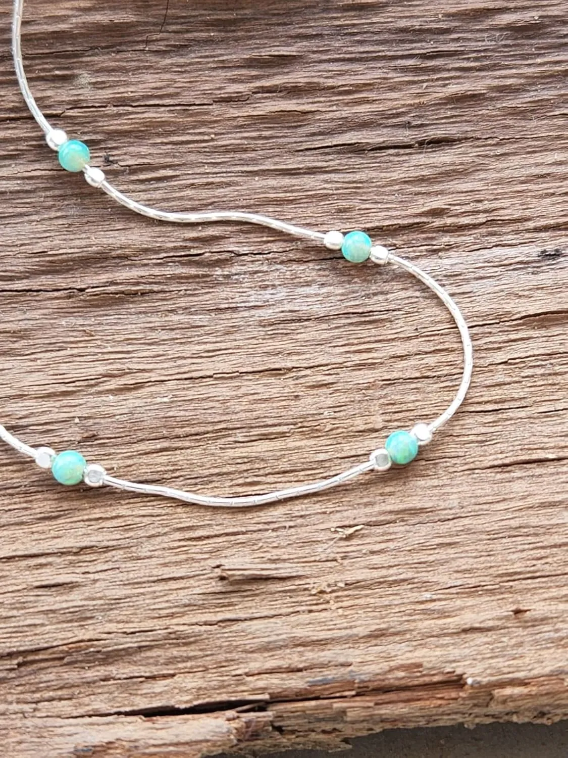 Dainty Opal Anklet Beach Minimalist Sterling Silver Bead Bracelet Syntethic Opal jewelry Length 9" extension