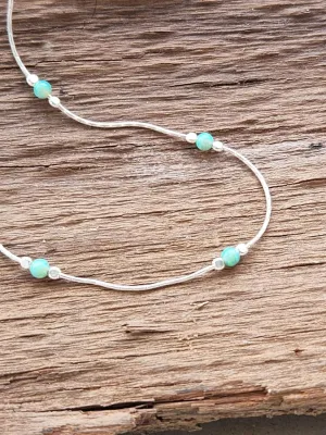 Dainty Opal Anklet Beach Minimalist Sterling Silver Bead Bracelet Syntethic Opal jewelry Length 9" extension
