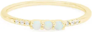 Dainty Stackable Three Round Shape Stone, Synthetic Opal Wedding Bridal Engagement Ring Band for her in 10K Solid Gold or Sterling Silver, Jewelry Gift For Her