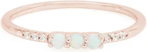 Dainty Stackable Three Round Shape Stone, Synthetic Opal Wedding Bridal Engagement Ring Band for her in 10K Solid Gold or Sterling Silver, Jewelry Gift For Her