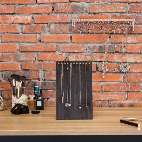 Dark Burnt Wood Necklace Holder Stand