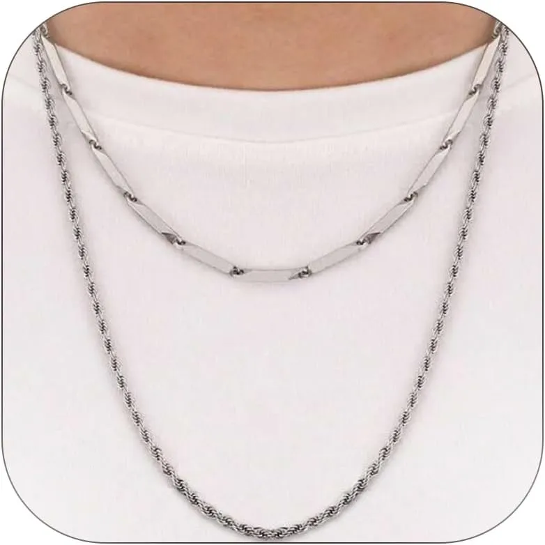 Dcfywl731 Link Chain Necklace for Men Silver Twisted Chain Necklace Stainless Steel Chain Necklace Layered Titanium Necklace Gifts