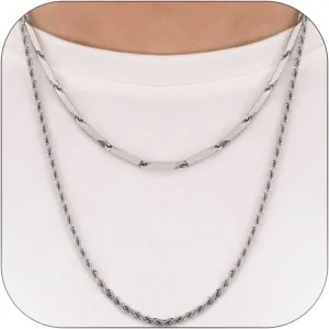 Dcfywl731 Link Chain Necklace for Men Silver Twisted Chain Necklace Stainless Steel Chain Necklace Layered Titanium Necklace Gifts