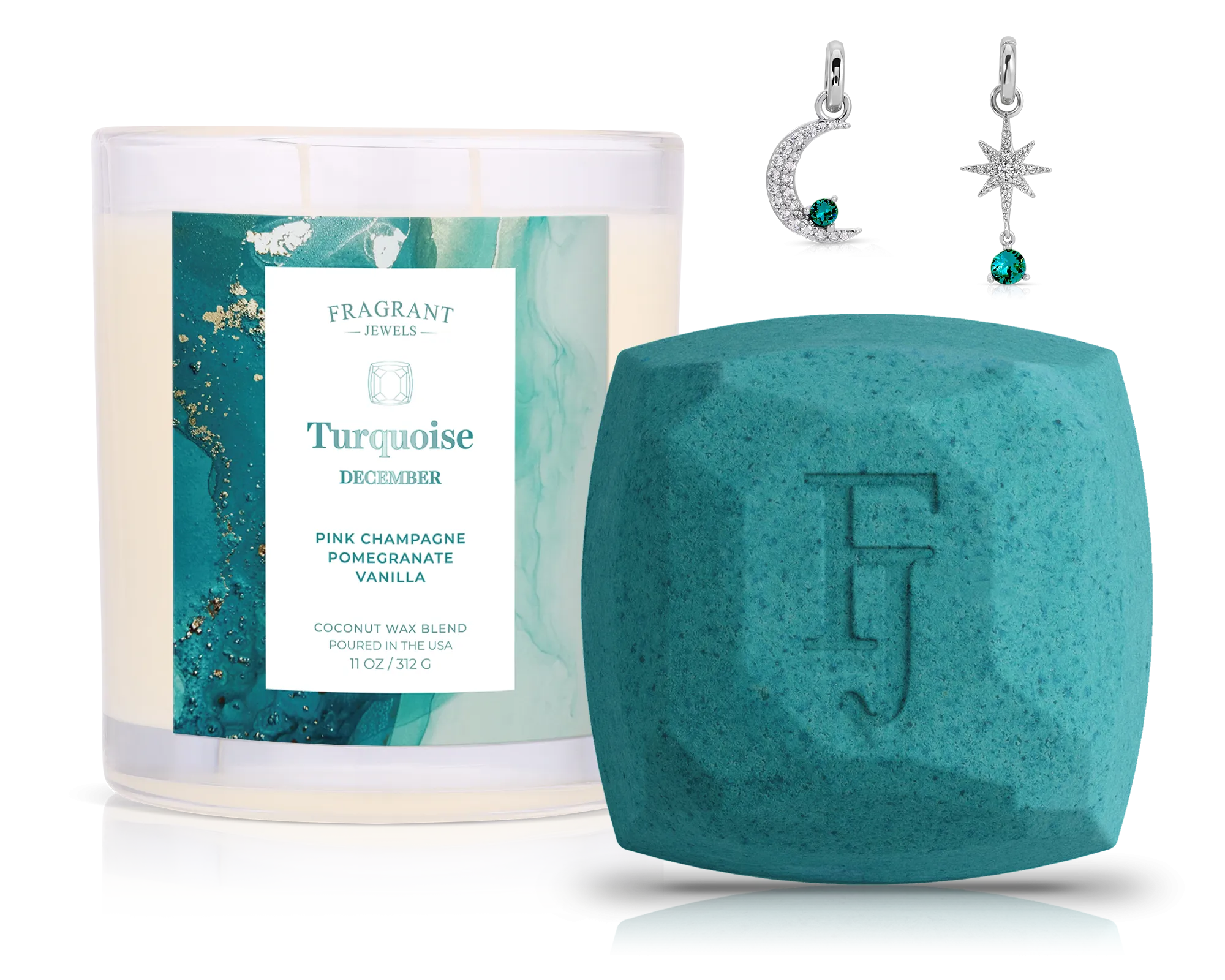 December Turquoise Birthstone Charm - Candle and Bath Bomb Set