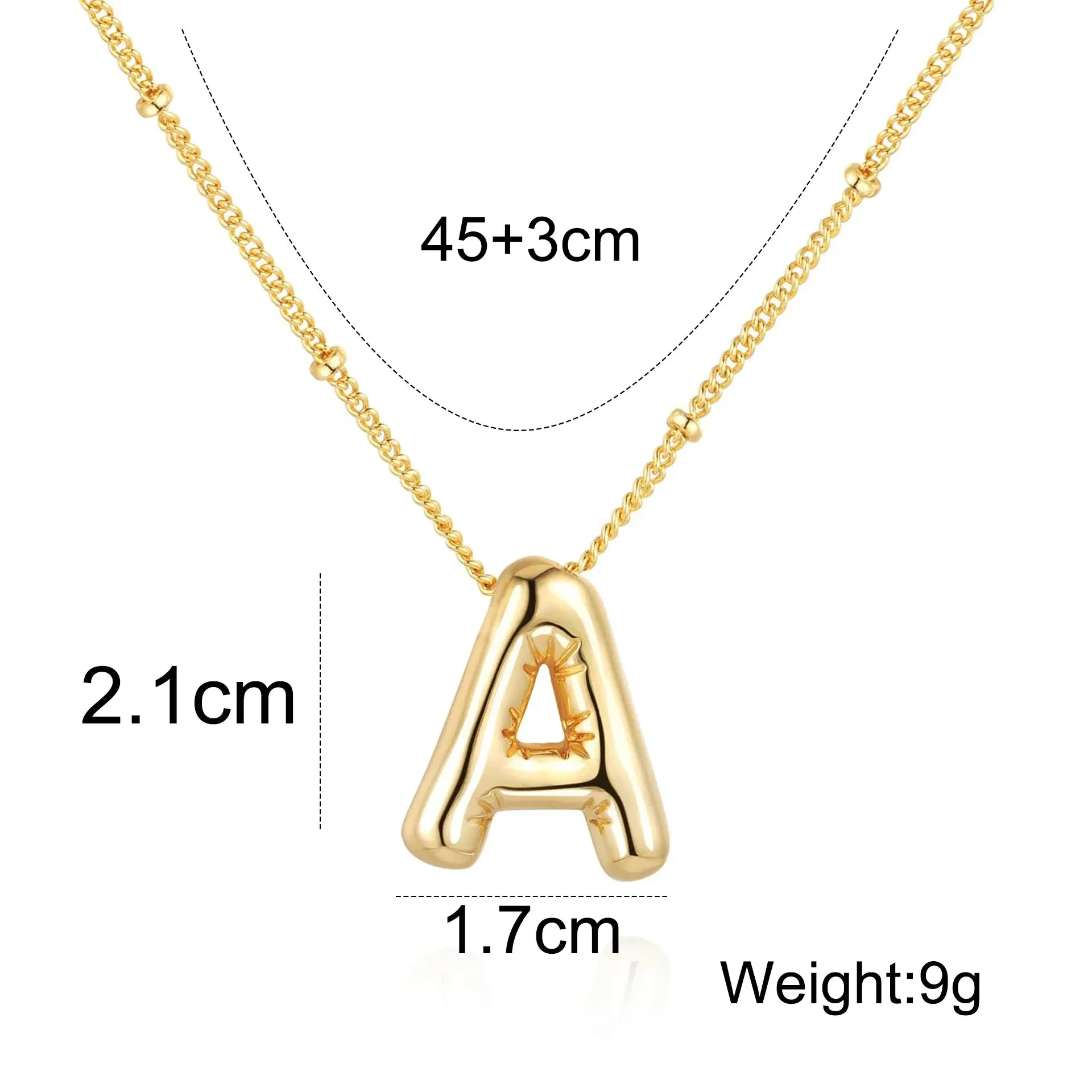 Delicate Chunky Alphabet Balloon Bubble Initial Letter Pendant Necklace for Women Men Stainless Steel Gold Plated Necklaces