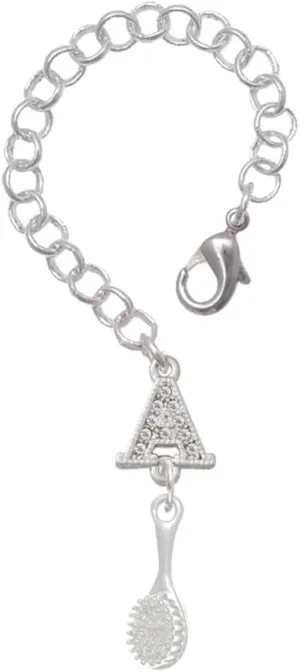 Delight Jewelry Silvertone 3-D Hair Brush - Silvertone Crystal Initial Charm Accessory for Tumblers and Thermal Cups