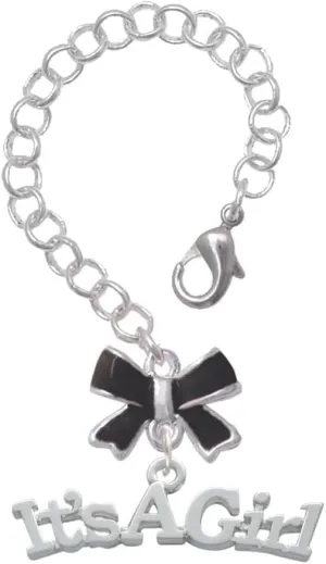 Delight Jewelry Silvertone Large New Baby Gender Reveal - Black Bow Charm Accessory for Tumblers and Thermal Cups