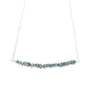 Designed By Stacey Handmade Blue Green Diamond Necklace, Raw Gemstone Bar Pendant Sterling Silver Jewelry, Gifts for Women, Mother's Day, April Birthday, Anniversary, Prom, 16 to 18" Adjustable Chain
