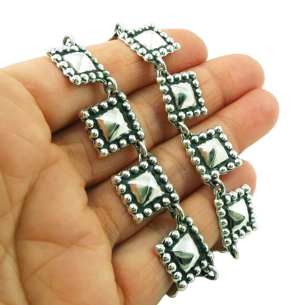 Designer Maria Belen Taxco Hallmarked Sterling Silver Square Pyramid Necklace