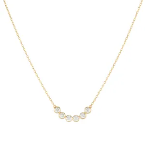 Diamond Bezel Curved Bar Necklace, 14k