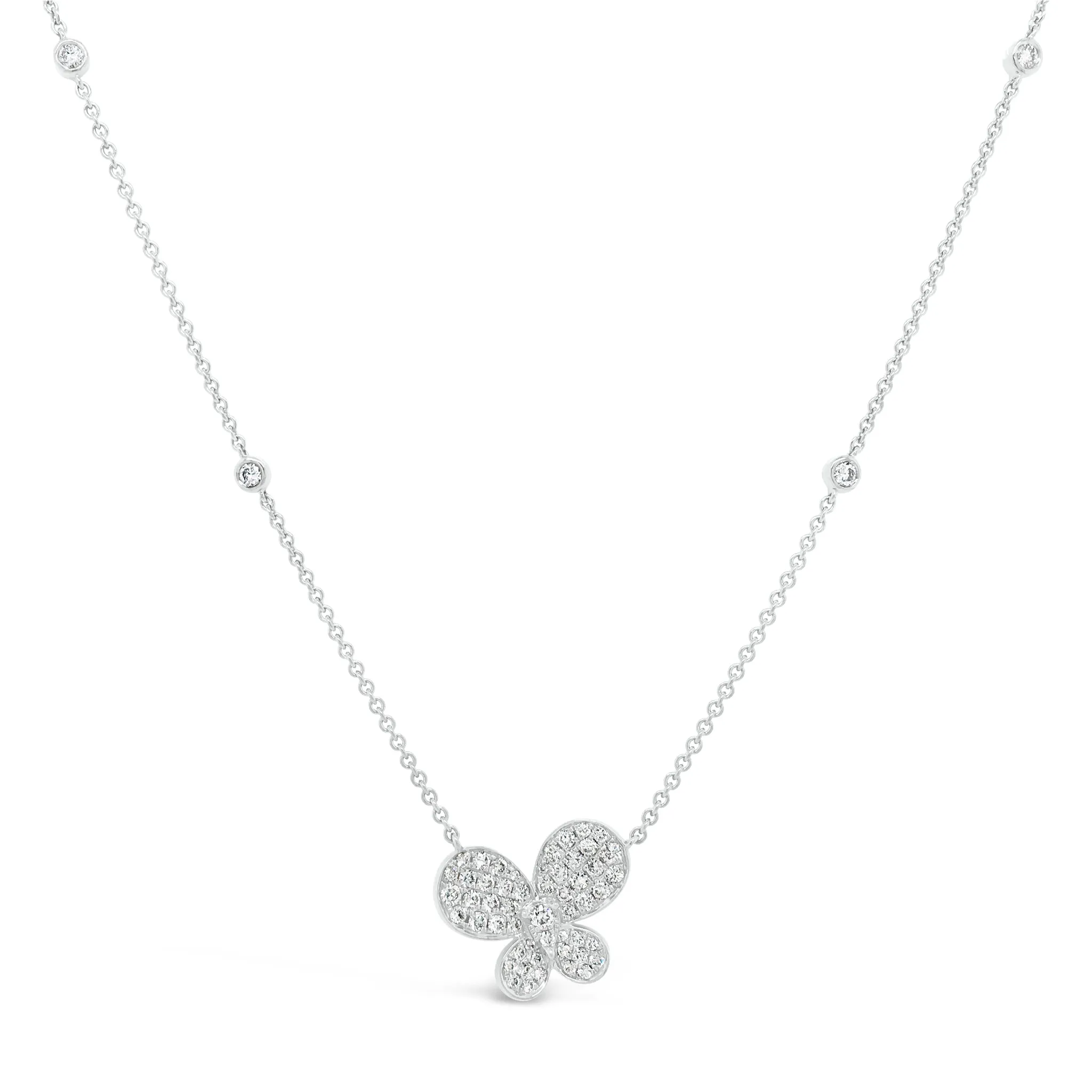 Diamond Butterfly Pendant Necklace with Diamond Bezels