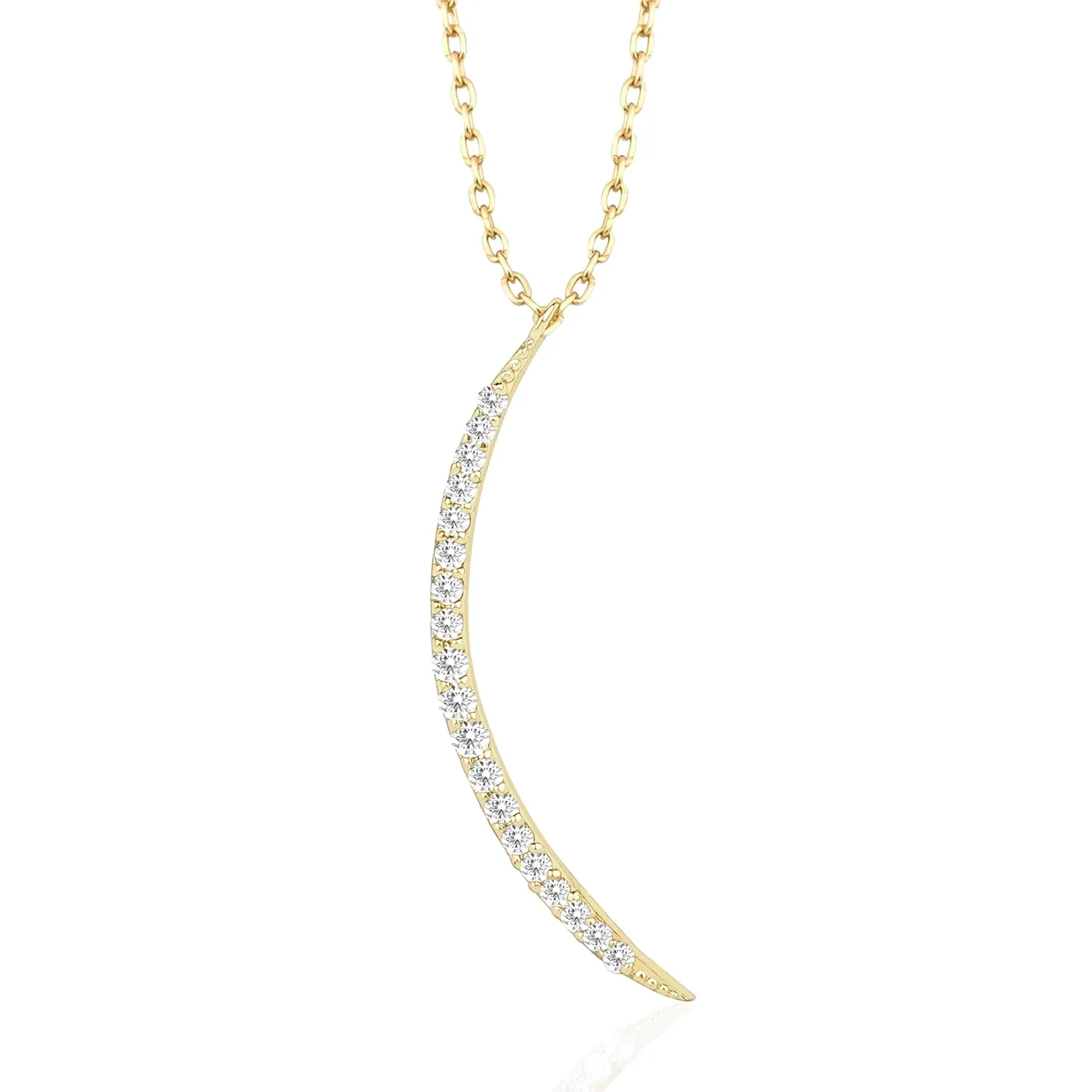 Diamond Crescent Moon Pendant Necklace - .12 Ct Simulated Diamonds - 925 Sterling Silver Necklace for Women - 14k Gold Plated Necklace - Plated Gold Necklace for Women - Diamond Moon Charm Necklace
