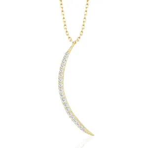 Diamond Crescent Moon Pendant Necklace - .12 Ct Simulated Diamonds - 925 Sterling Silver Necklace for Women - 14k Gold Plated Necklace - Plated Gold Necklace for Women - Diamond Moon Charm Necklace