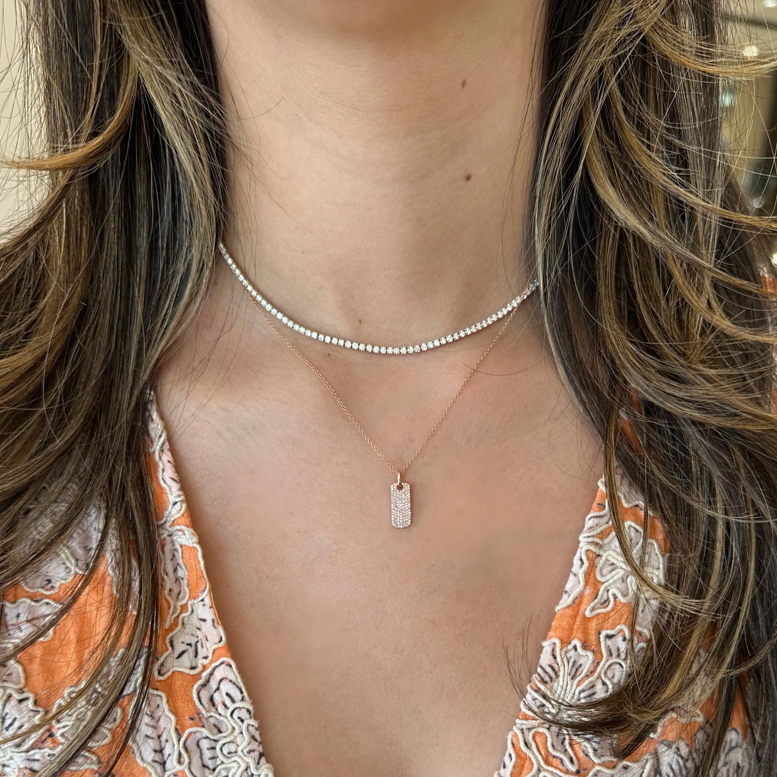 Diamond Dog Tag Necklace with Diamond Bail