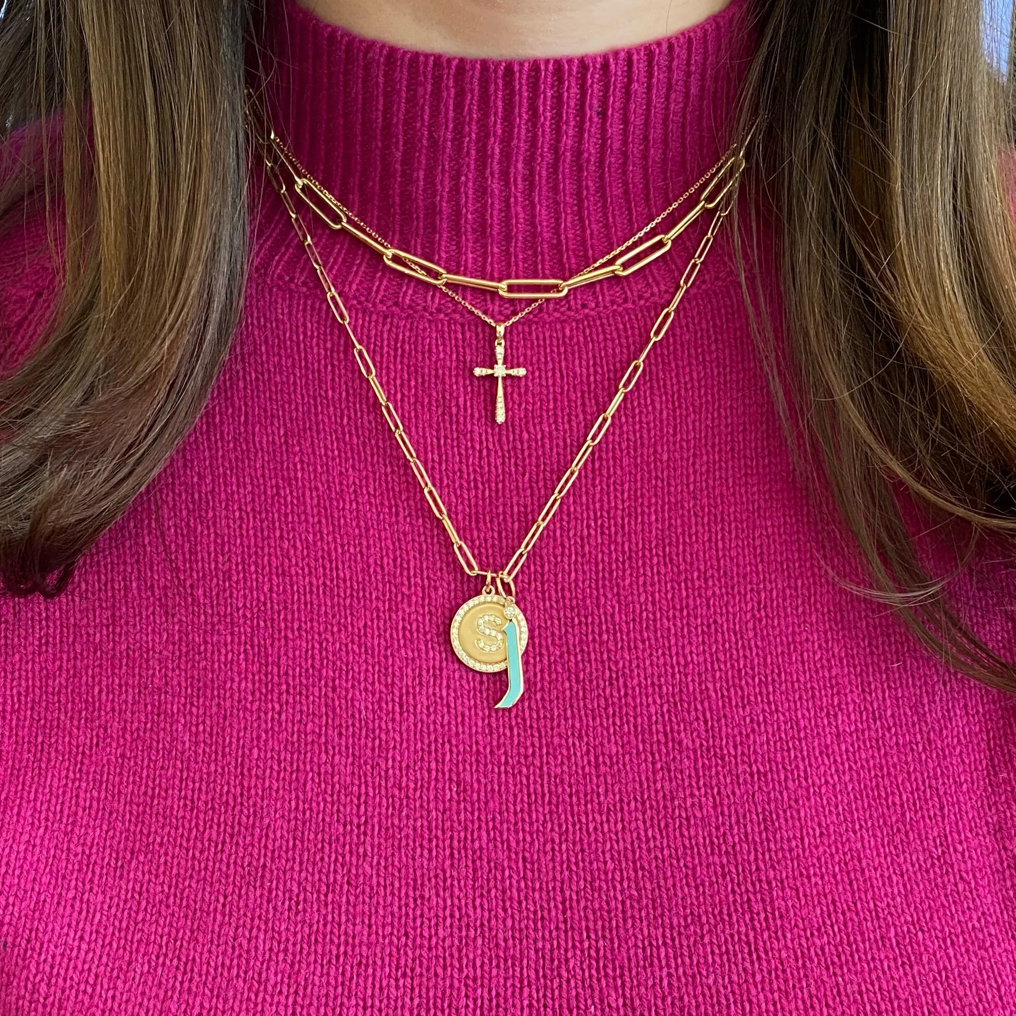 Diamond Initial Disc Pendant Necklace