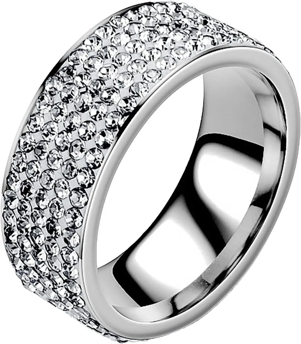 Diamond Inlaid Stainless Steel Ring Full of Diamond Couple Against Titanium Steel Ring. Fashion Design