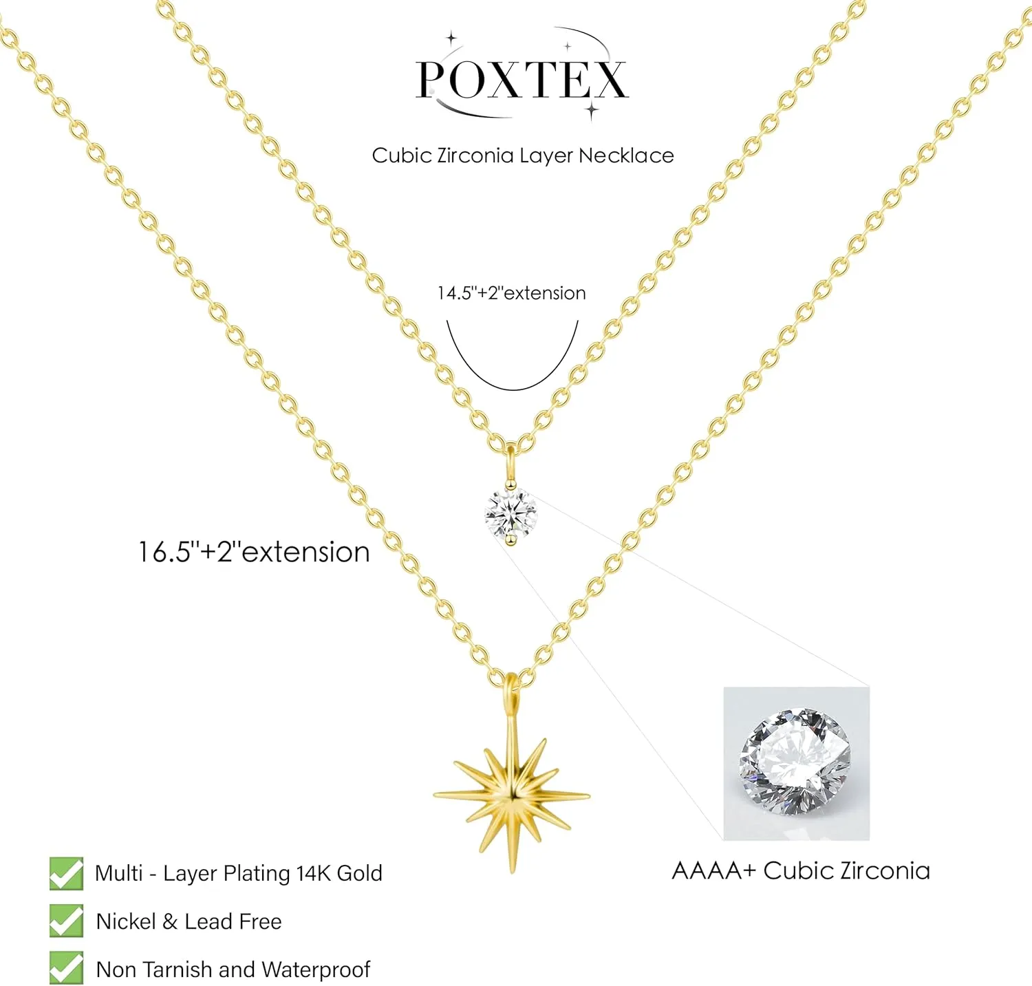 Diamond Necklaces for Women Non Tarnish, Dainty 14K Gold Stack Silver Choker Chain Double Pendant Diamond Necklace, Layered Trendy Simple Prom CZ Jewelry Sets Gifts for Women