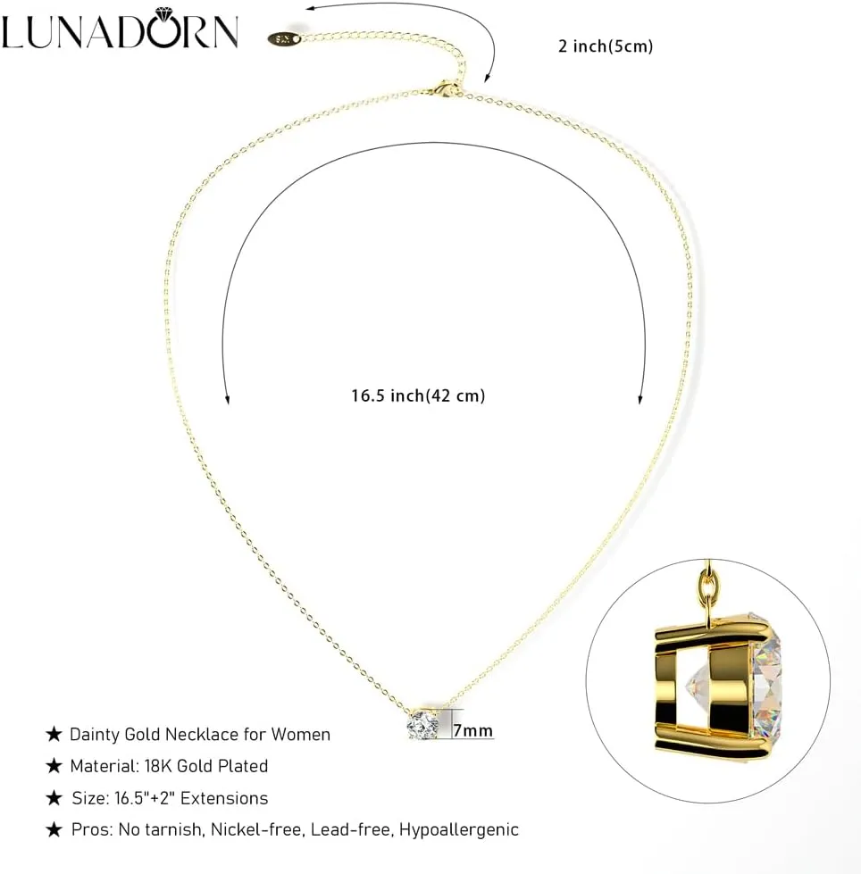 Diamond Necklaces for Women,18K Gold Plated Crystal Solitaire CZ Dainty Choker Necklace Gold Necklaces for Women Jewelry Gifts