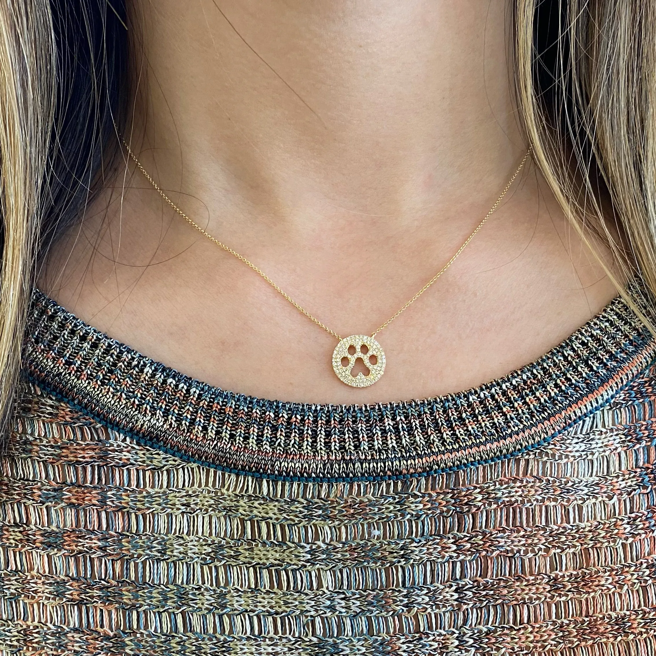 Diamond Paw Print Cutout Pendant