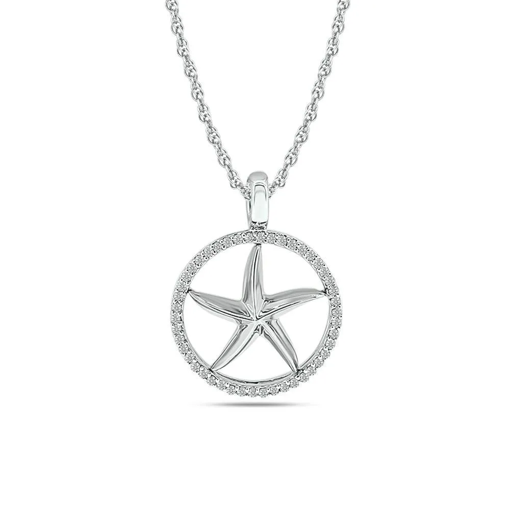 Diamond Sea Of life Star Fish Pendant 1/8 ct tw in Sterling Silver