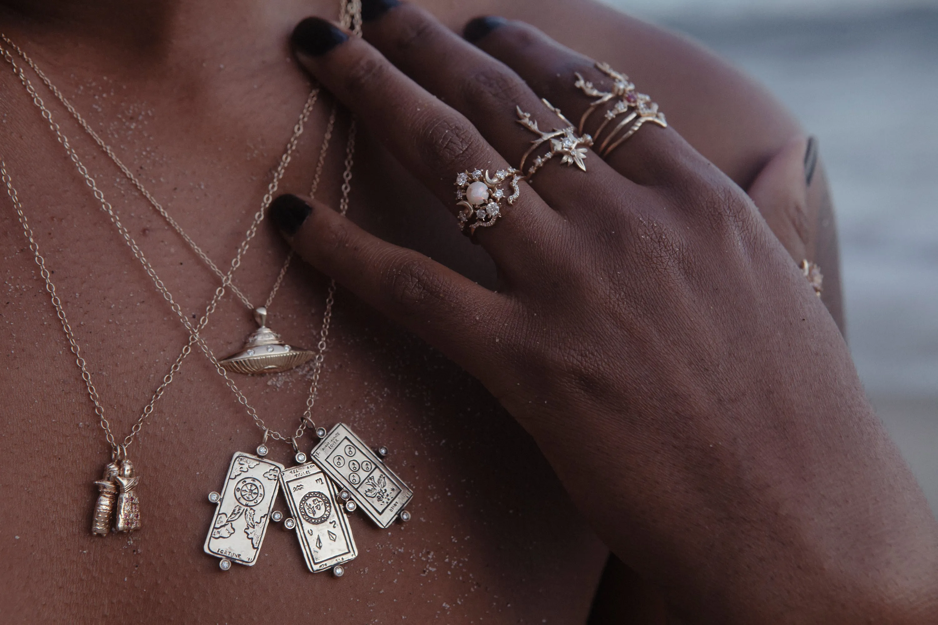 Diamond Wheel of Fortune Tarot Card Necklace