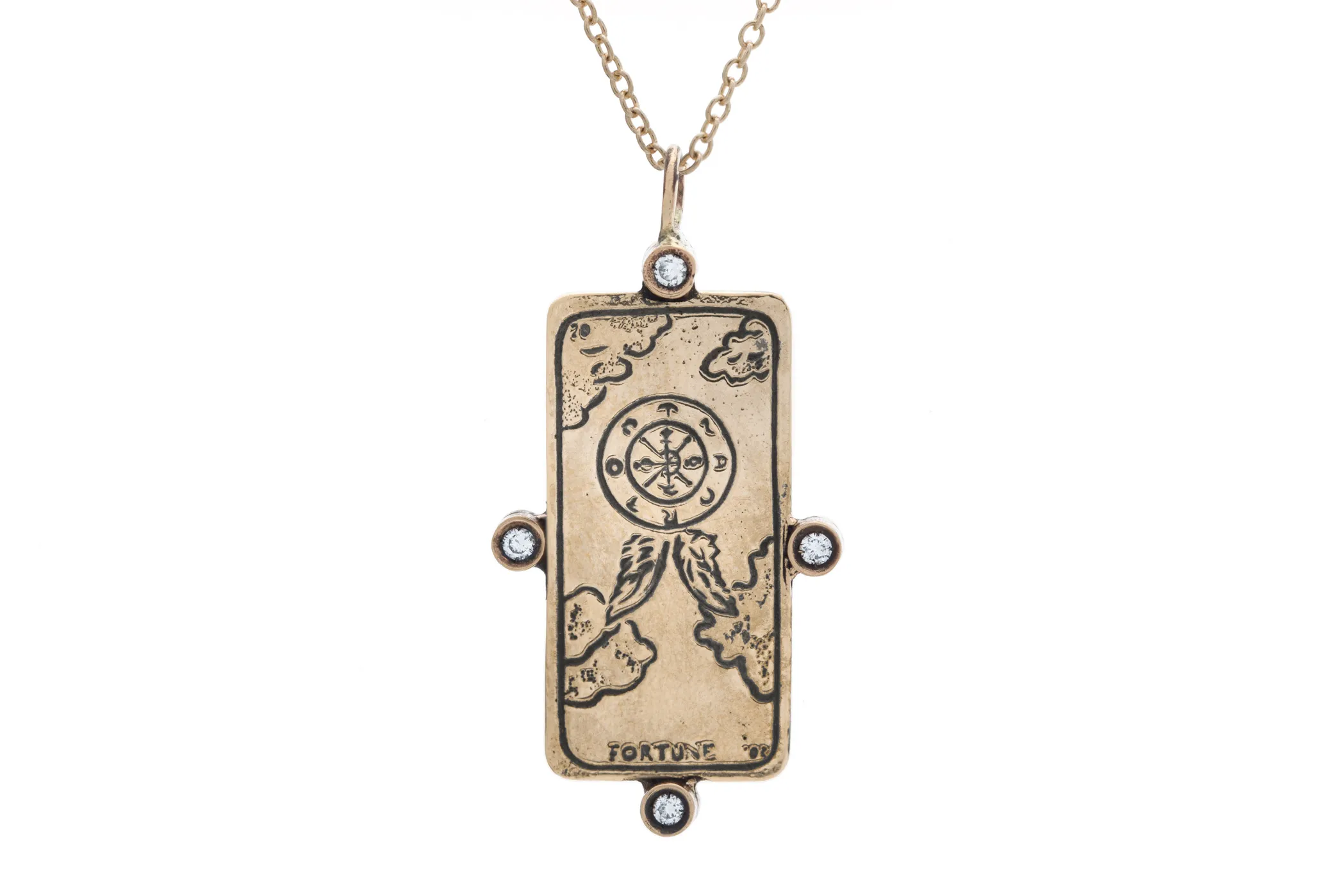 Diamond Wheel of Fortune Tarot Card Necklace