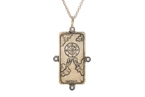 Diamond Wheel of Fortune Tarot Card Necklace