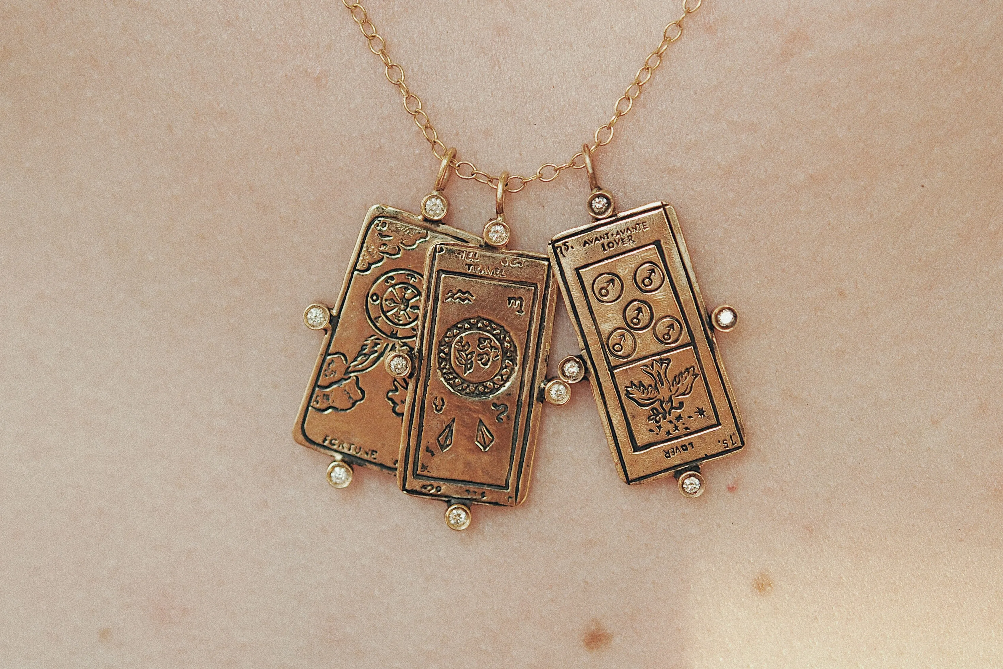 Diamond Wheel of Fortune Tarot Card Necklace