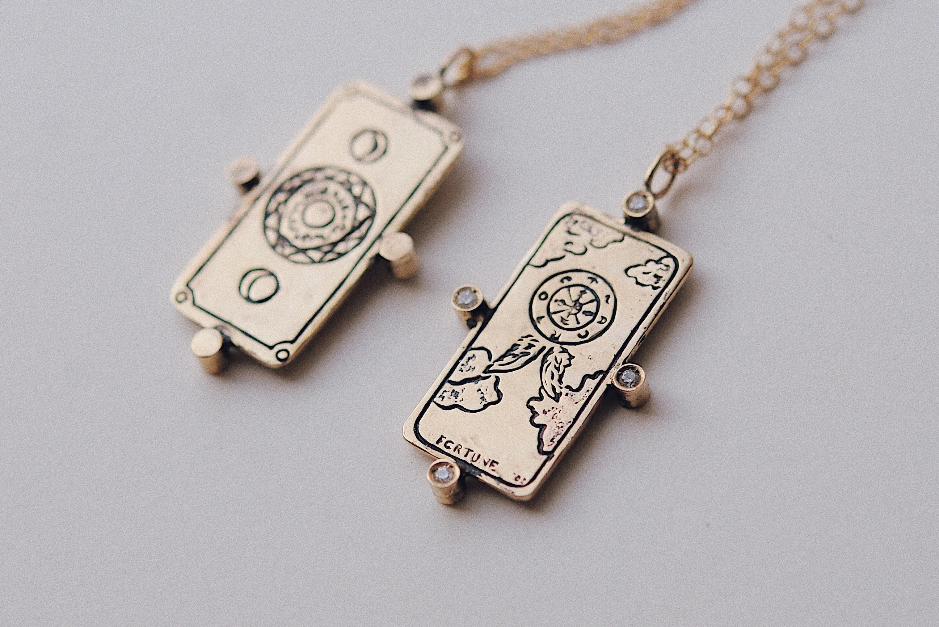 Diamond Wheel of Fortune Tarot Card Necklace