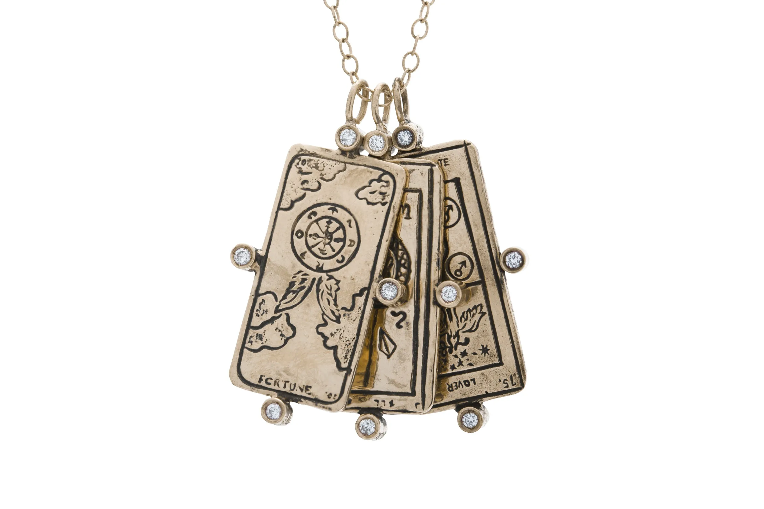 Diamond Wheel of Fortune Tarot Card Necklace