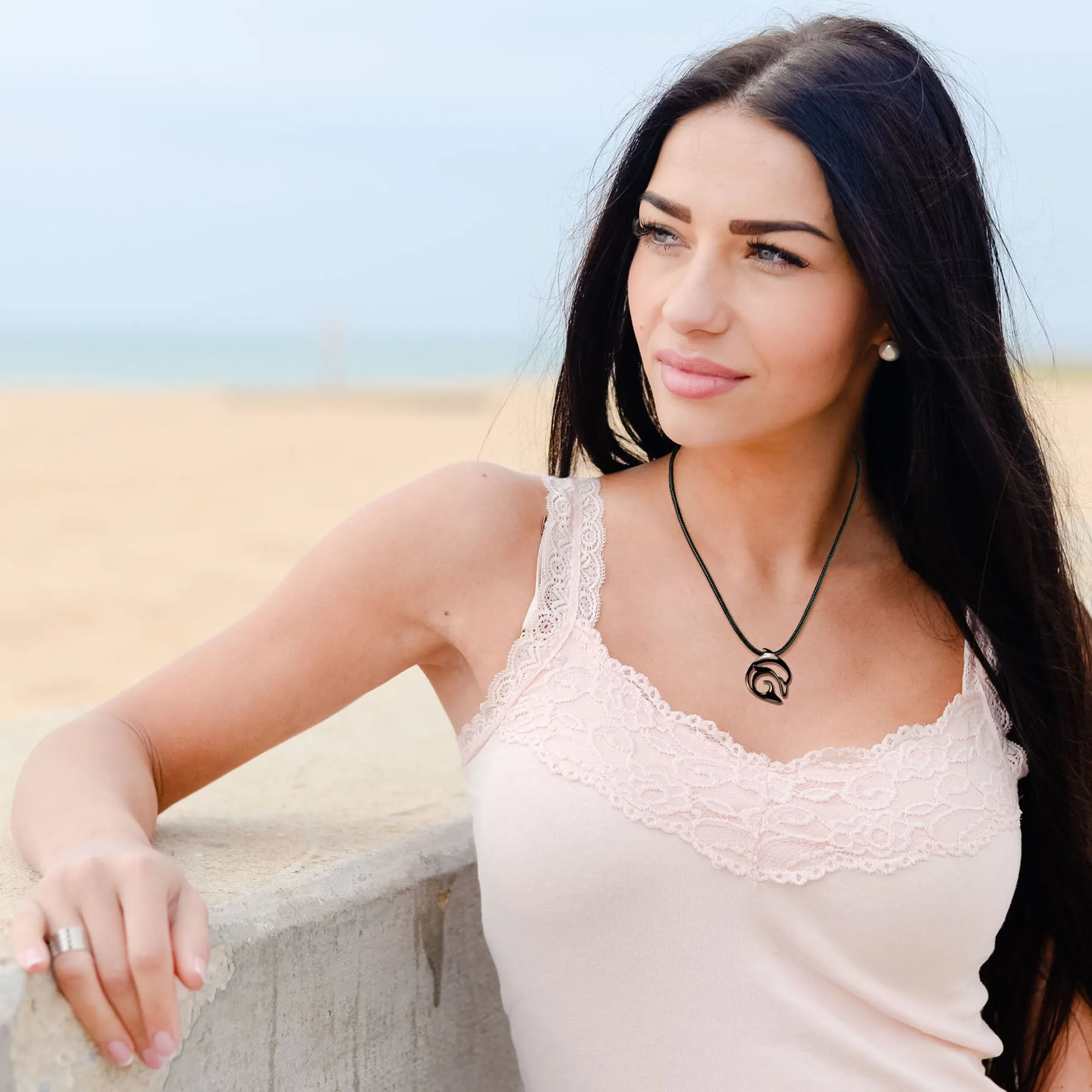 Dolphin Necklace for Men and Women- Black Dolphin Pendant for Men, Black Dolphin Charm, Dolphin Jewelry for Women, Jet Black Jewelry