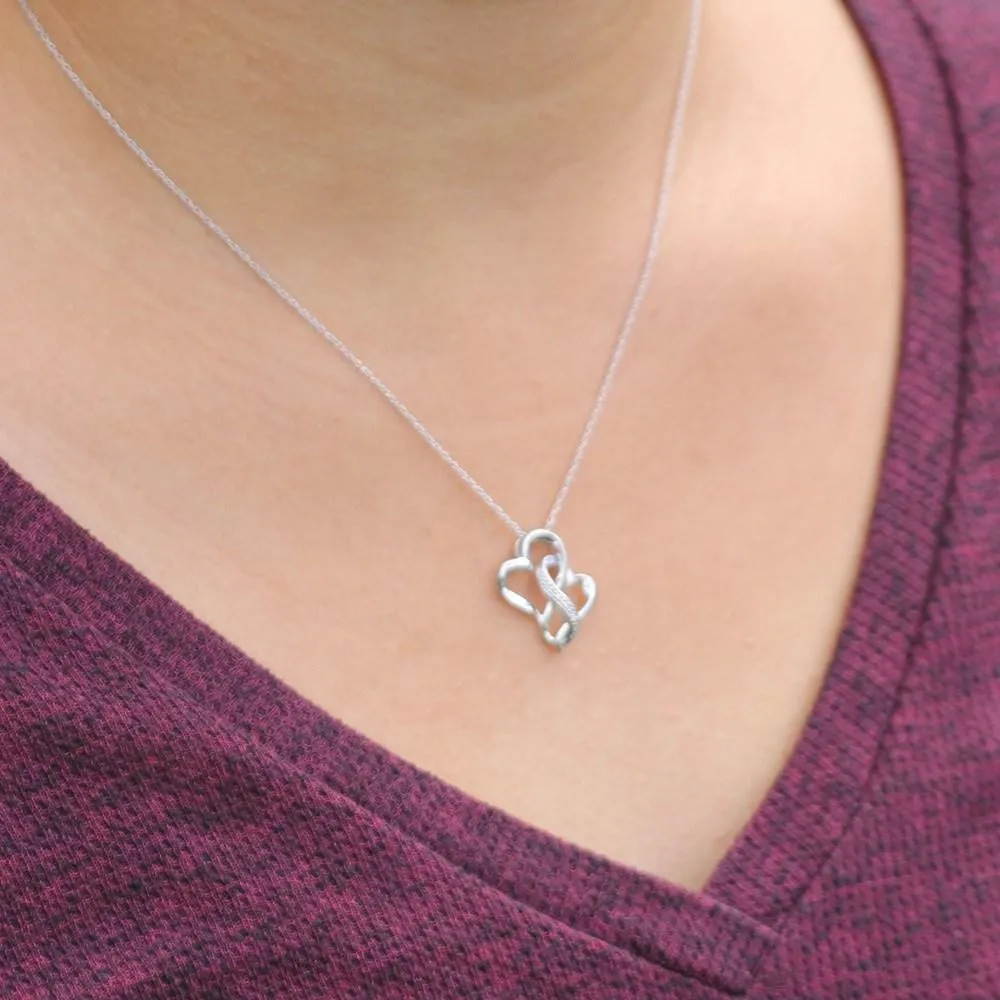 Double Heart Infinity Necklace, Silver