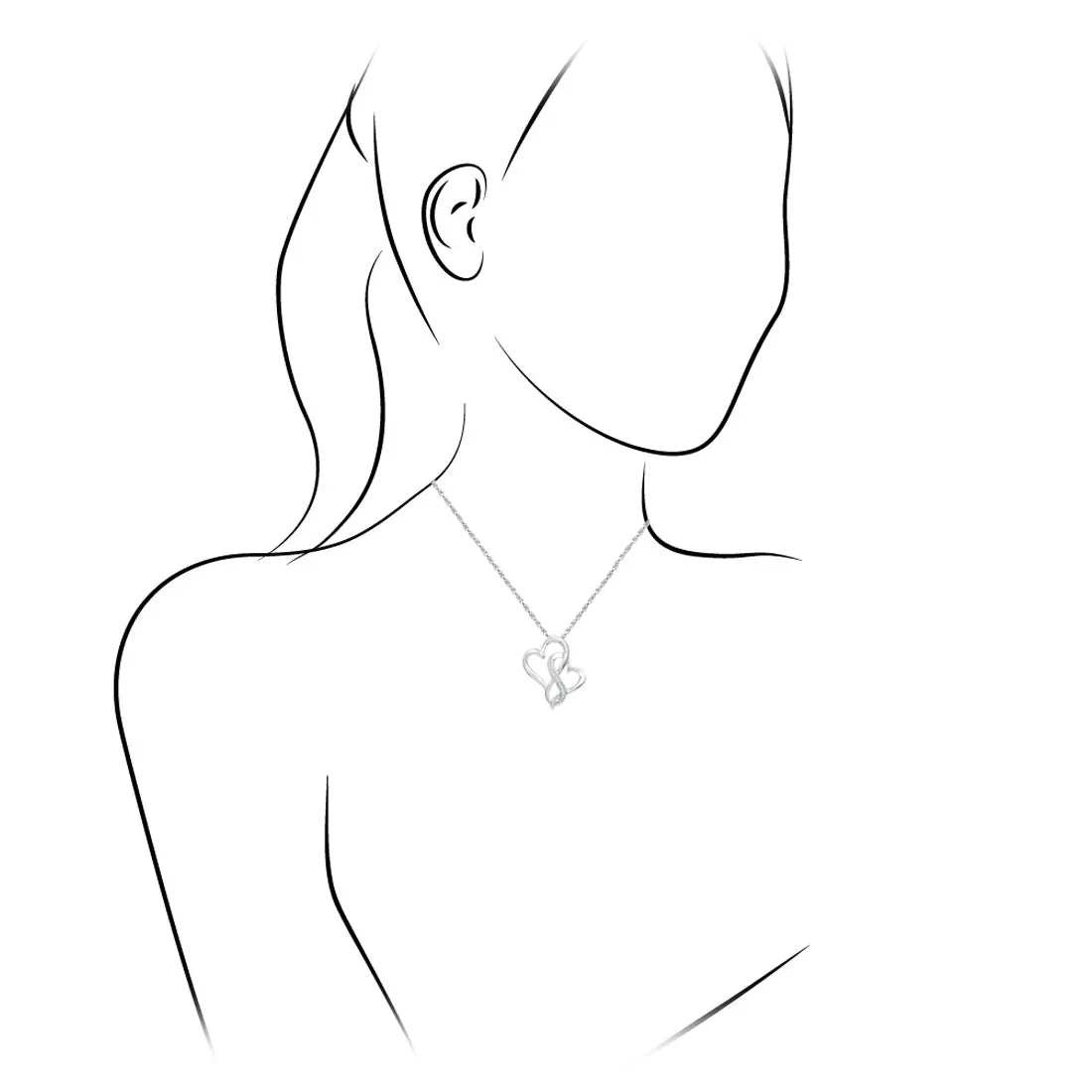 Double Heart Infinity Necklace, Silver