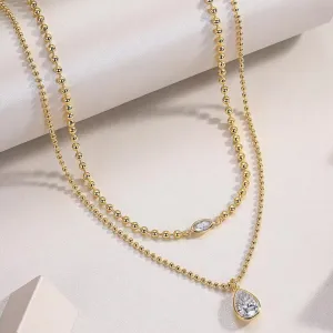 Double Layer Necklace with Moissanite Teardrop and Marquise Pendants  3.5 Carat Moissanite Necklace |S925 Silver Jewelry for Women