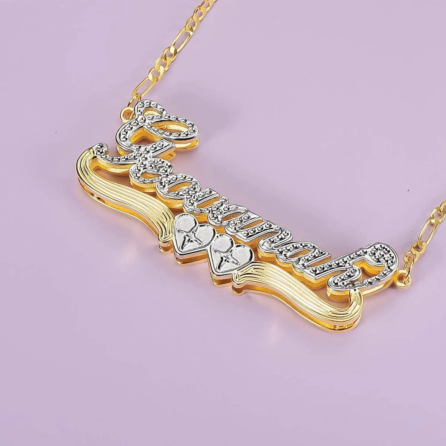 Double Plated Name Necklace Two Tone Custom Name Necklace Personalized 18K Gold Plated Nameplate Necklace Jewelry Gift for Women Girls