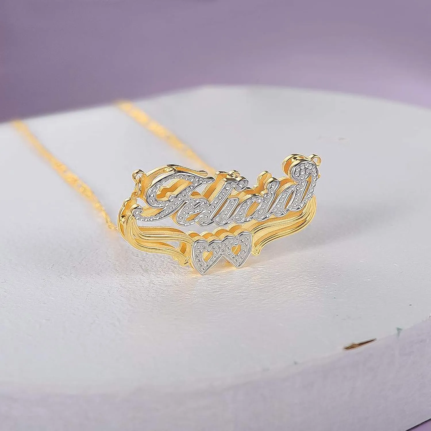 Double Plated Name Necklace Two Tone Custom Name Necklace Personalized 18K Gold Plated Nameplate Necklace Jewelry Gift for Women Girls