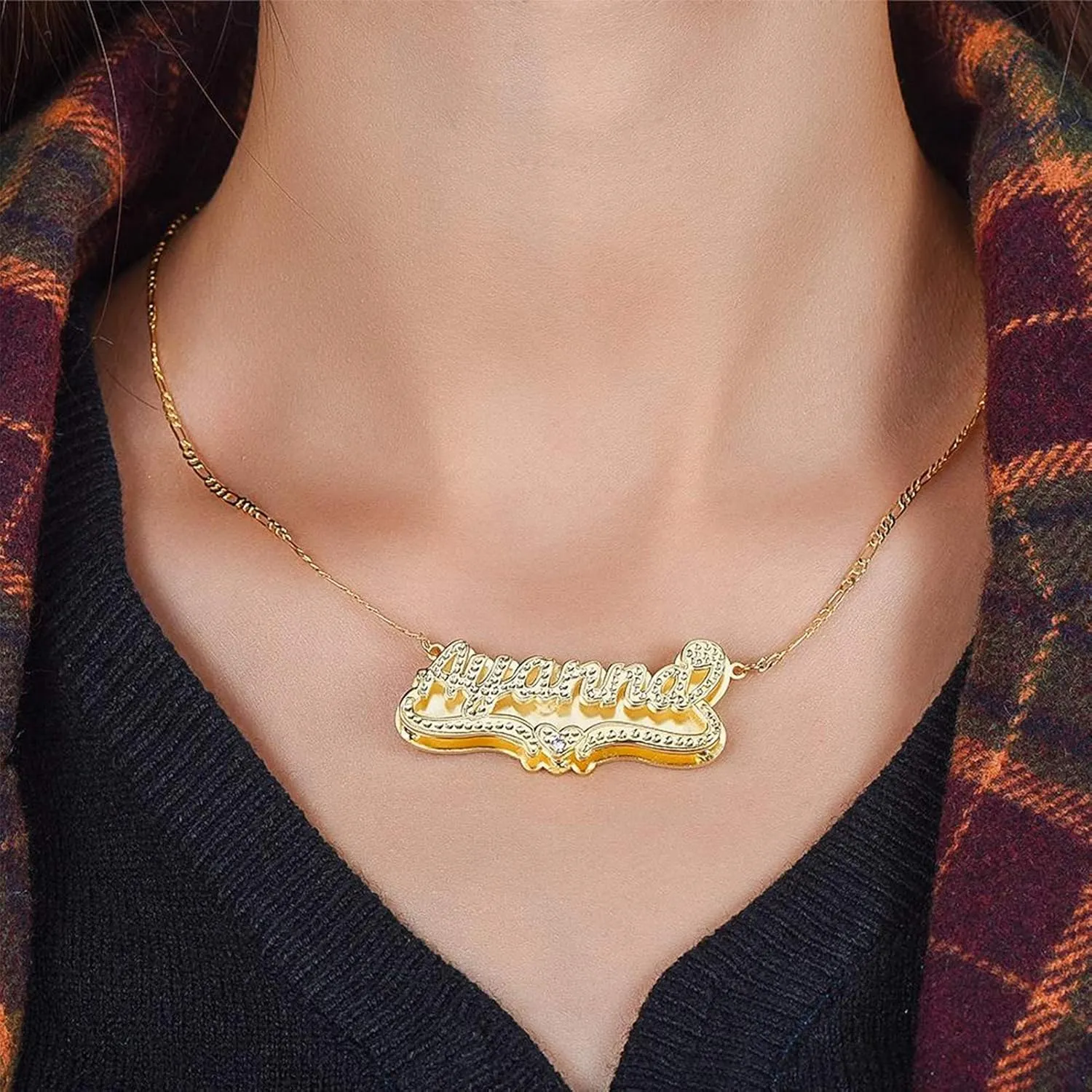 Double Plated Name Necklace Two Tone Custom Name Necklace Personalized 18K Gold Plated Nameplate Necklace Jewelry Gift for Women Girls