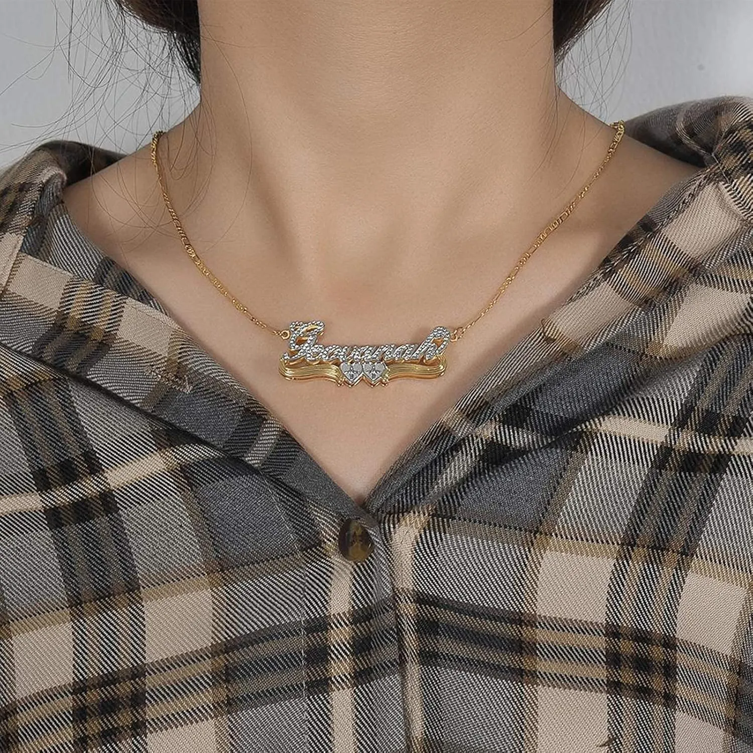 Double Plated Name Necklace Two Tone Custom Name Necklace Personalized 18K Gold Plated Nameplate Necklace Jewelry Gift for Women Girls