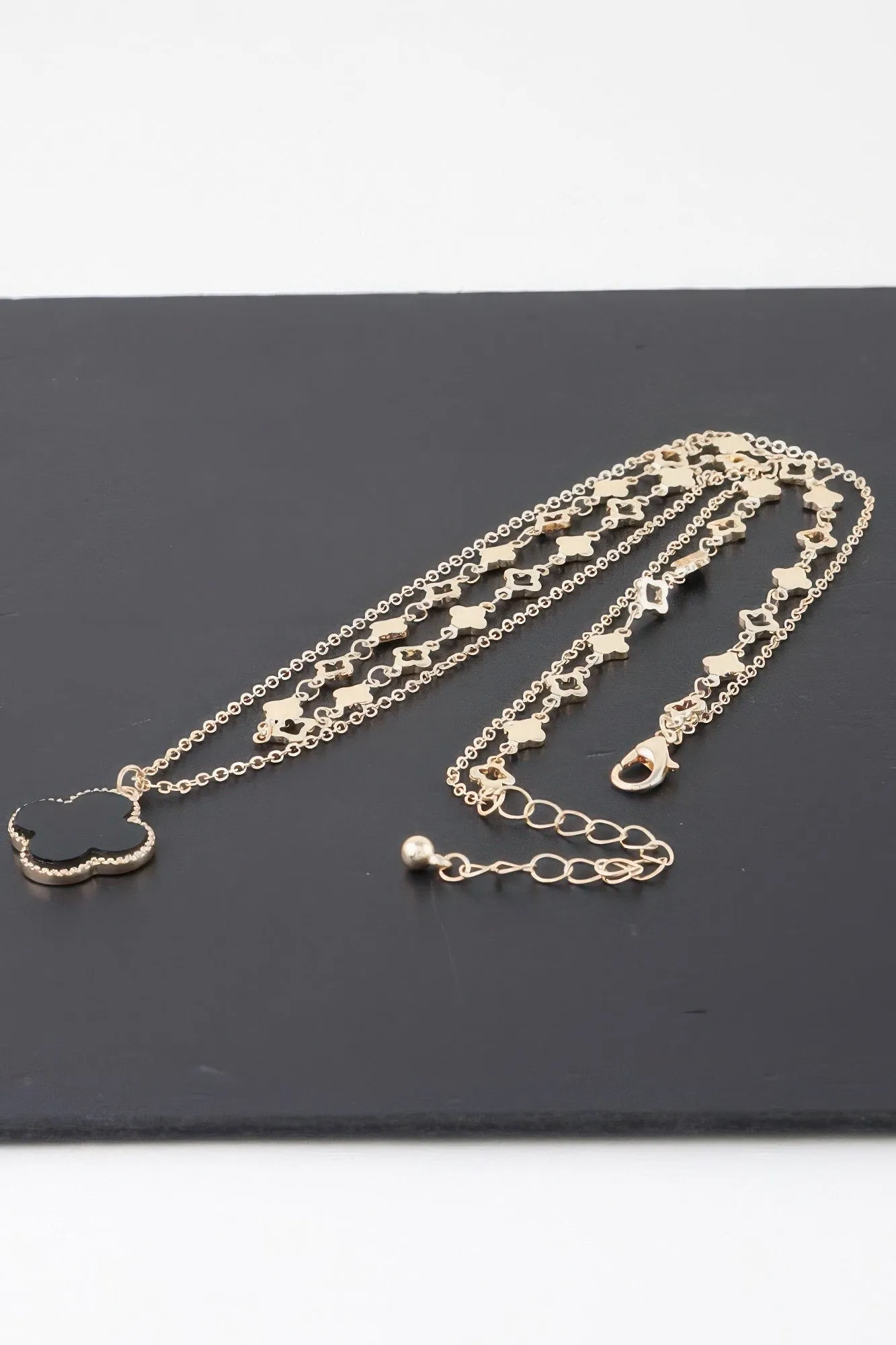 Double Stone Clover Charm Necklace