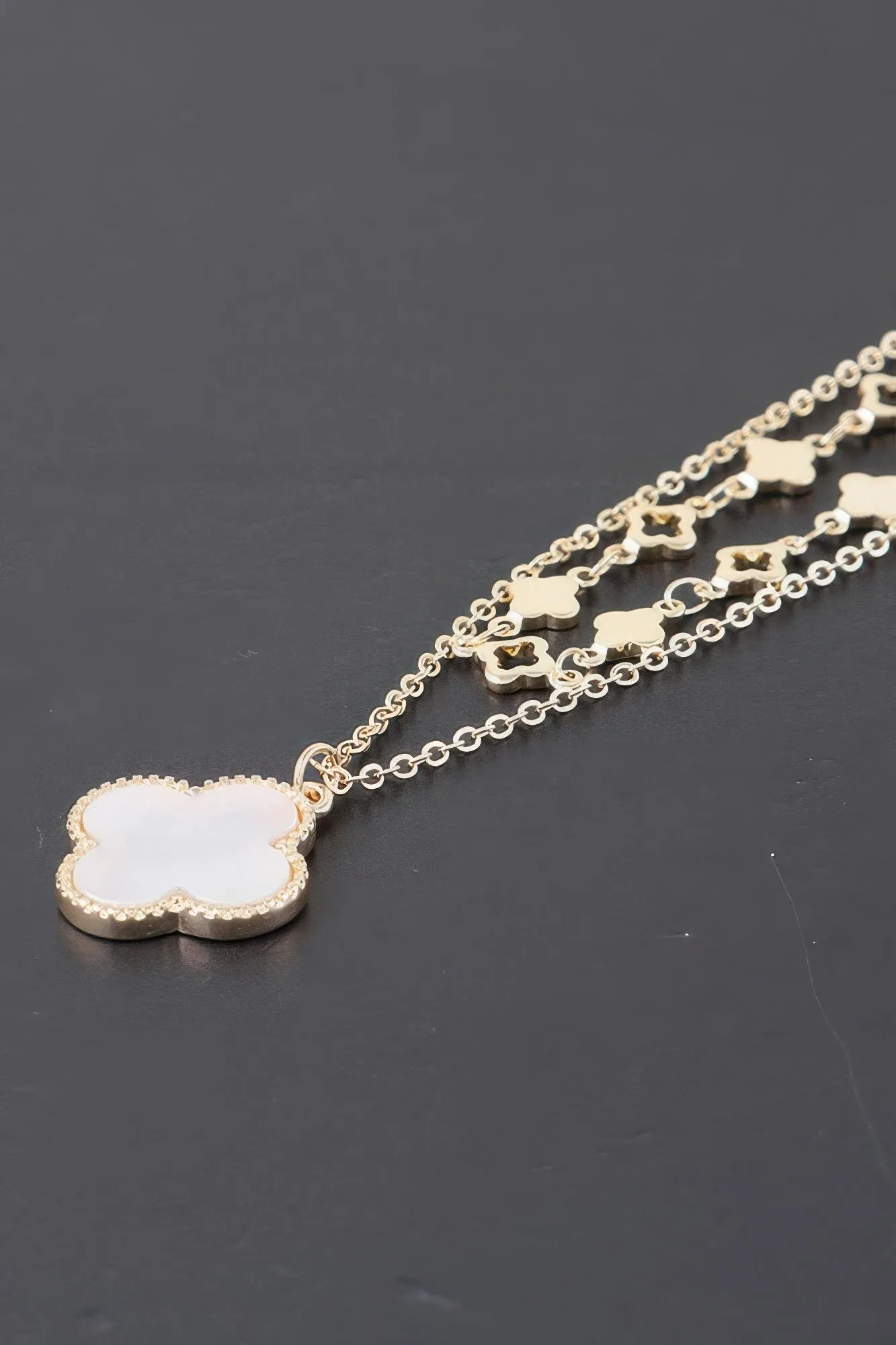 Double Stone Clover Charm Necklace
