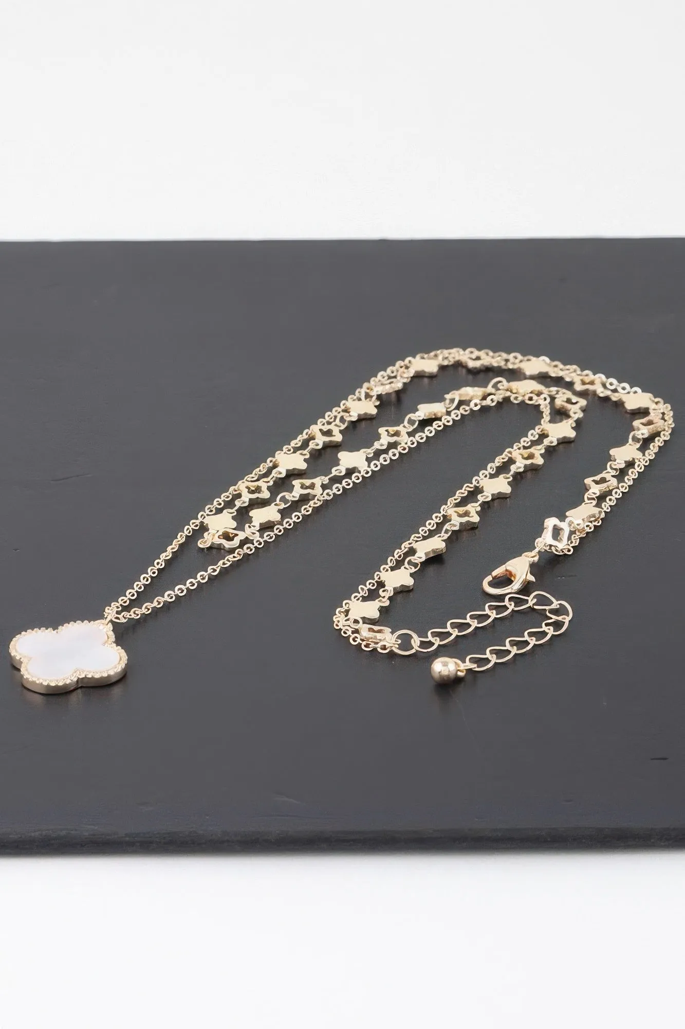 Double Stone Clover Charm Necklace