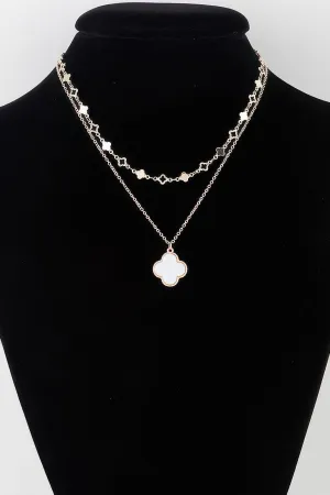 Double Stone Clover Charm Necklace