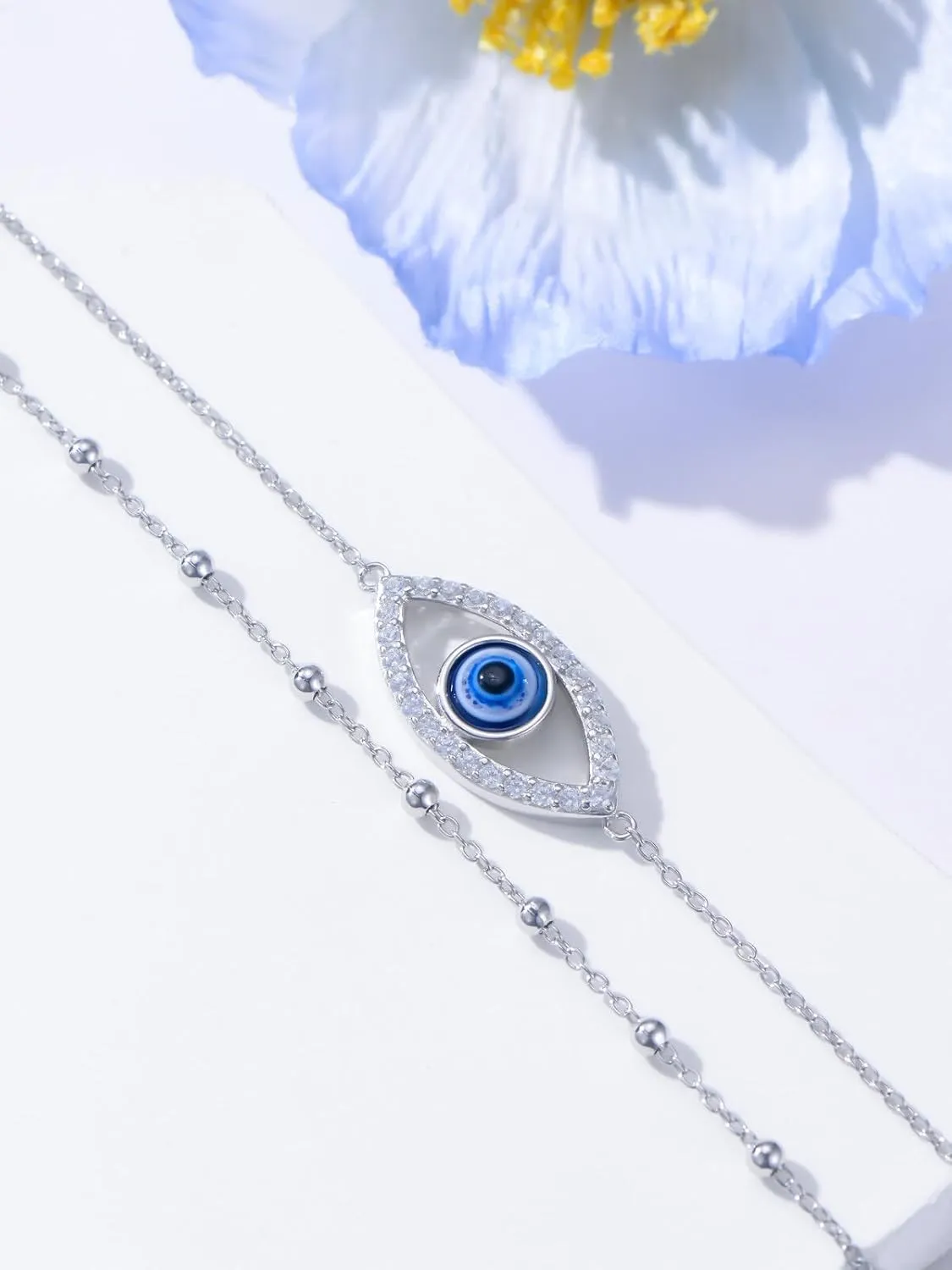Dragonfly/Evil Eye/Hamsa Evil Eye/Lotus/Mushroom Anklet Bracelets for Women Sterling Silver Adjustable Double Layered Bracelet Anklet Mother's Day Jewelry Gifts Beach Jewelry
